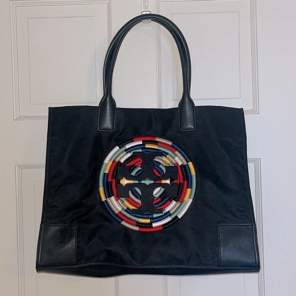Tory Burch Large Ella Tote with Multi-color Embroidered Logo